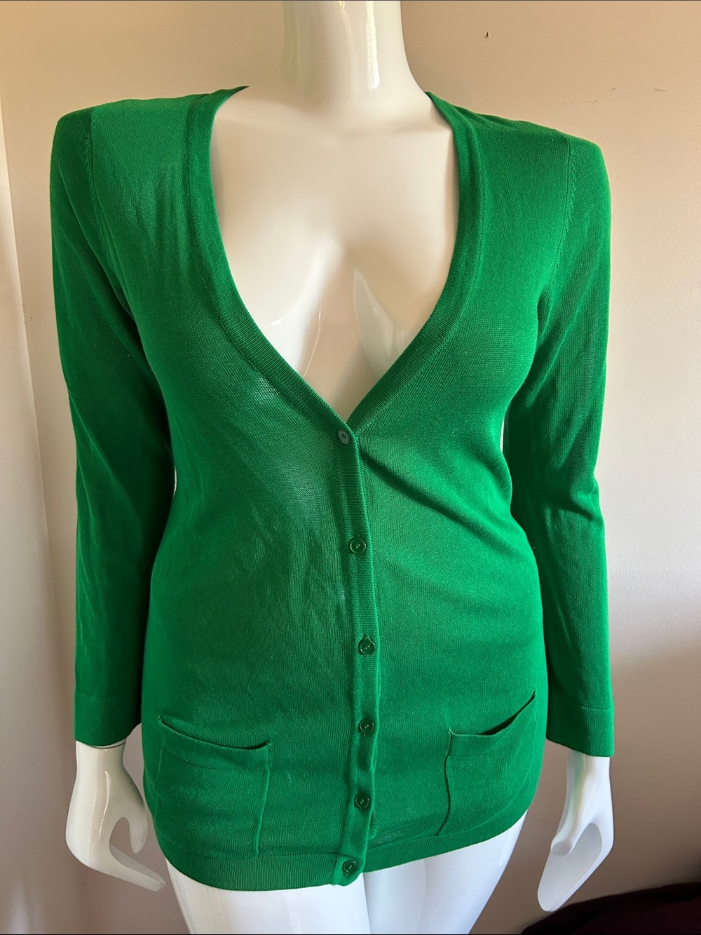 Joseph A Green Deep V-Neck Button Cardigan, size M
